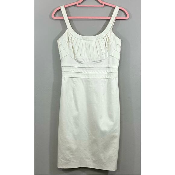 Calvin Klein NWT Winter White Spaghetti Strap Pintuck Cotton Stretch Dress Sz 2 - Picture 1 of 12